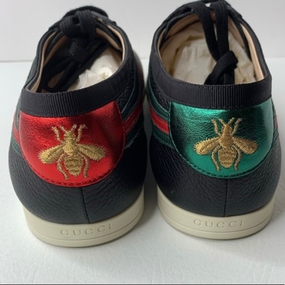 Gucci black leather web bee sneakers size 9.5 mens new in box no lid - Picture 3 of 6